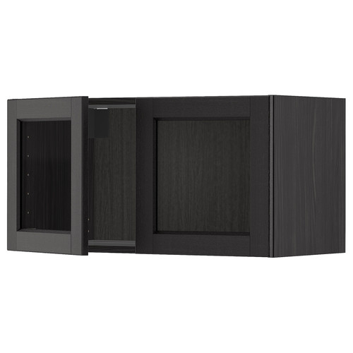 METOD Wall cabinet with 2 glass doors, black/Lerhyttan black stained, 80x40 cm