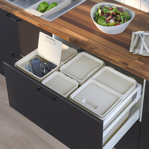 HÅLLBAR Waste sorting solution, for METOD kitchen drawer, light grey, 55 l