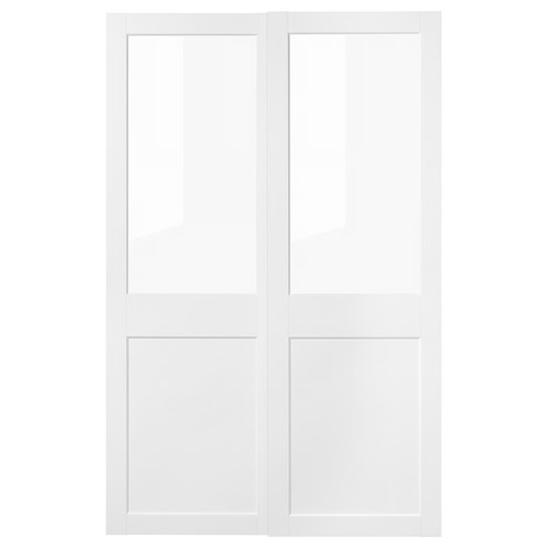 GRIMO Pair of sliding doors, glass/white, 150x236 cm