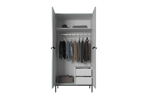 Wardrobe Nicole with Drawer Unit 100 cm, sage, black legs