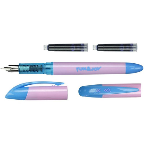 Fun&Joy Fountain Pen + 2 Ink Cartridges, pink-blue