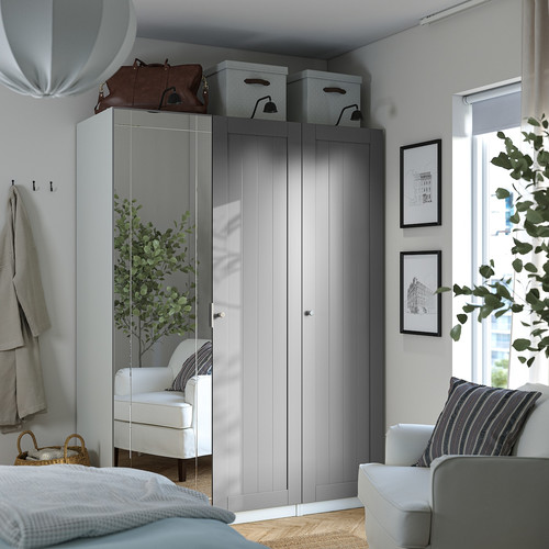 PAX / KAMMARTORP/GULLABERG Wardrobe combination, white/mirror glass grey, 150x60x201 cm