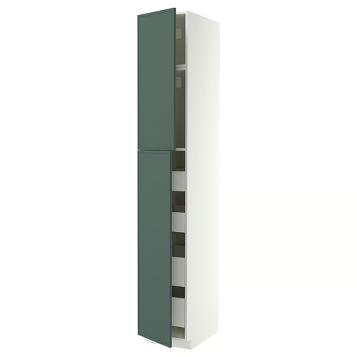 METOD/MAXIMERA Hi cab w 2 doors/4 drawers, white/Aspudden dark grey-green, 40x60x240 cm