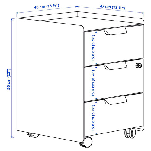 TROTTEN Drawer unit w 3 drawers on castors, anthracite