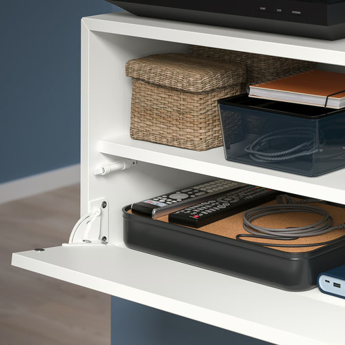 EKET Media storage combination, white/white stained oak clear glass, 210x35x35 cm