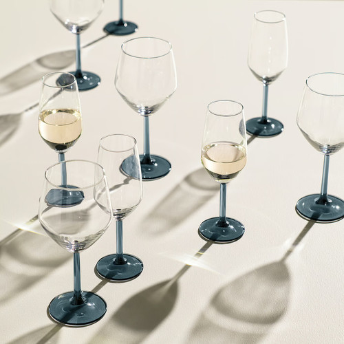 RÖDRÄKA Wine glass, blue-grey/clear glass, 50 cl