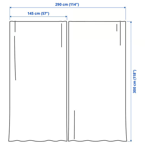 STENFRÖ Sheer curtains, 1 pair, grey/with heading tape, 145x300 cm
