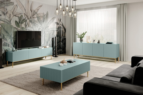 Four-Door Cabinet Nicole 200cm, sage, gold legs