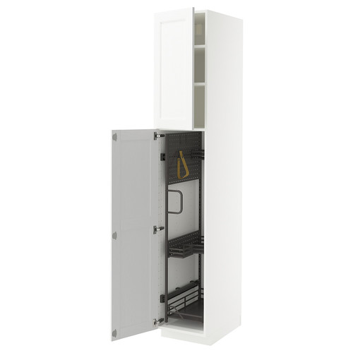 METOD High cabinet with cleaning interior, white Enköping/white wood effect, 40x60x220 cm