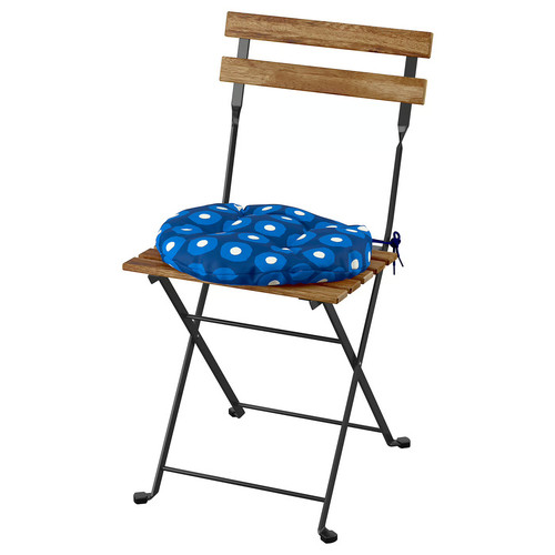 TÄRNÖ Chair, outdoor, foldable black/light brown stained/Klösan dark blue