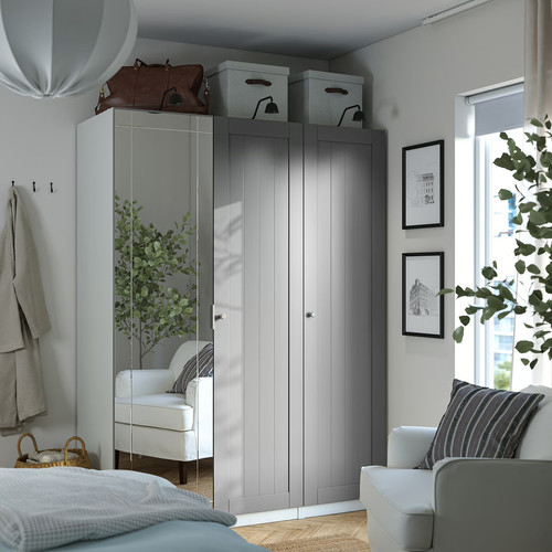 PAX / KAMMARTORP/GULLABERG Wardrobe combination, white/mirror glass grey, 150x60x201 cm