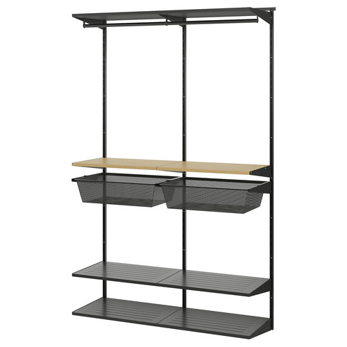 BOAXEL Wardrobe combination, anthracite/oak, 125x40x201 cm