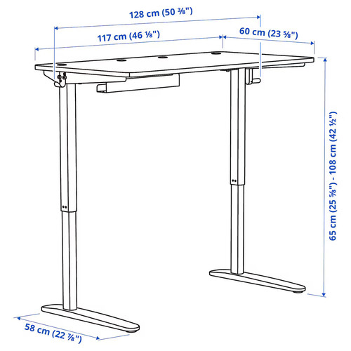 RELATERA Desk combination sit/stand, white/light grey-green, 117x60 cm