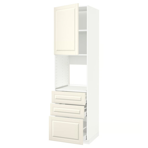 METOD / MAXIMERA High cab f oven w door/3 drawers, white/Bodbyn off-white, 60x60x220 cm