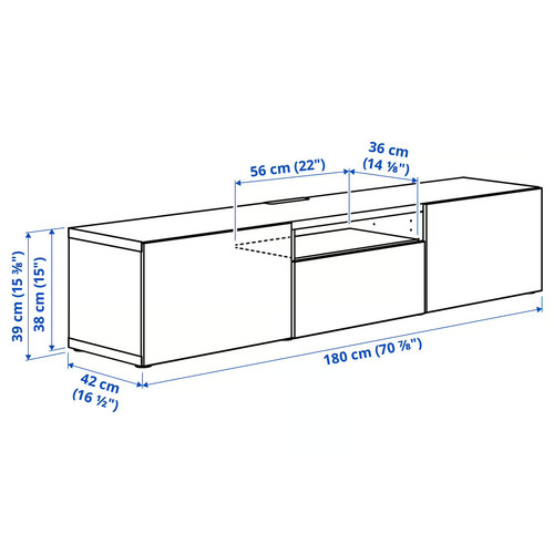 BESTÅ TV bench, white/Krukmakare dark grey-green, 180x42x39 cm