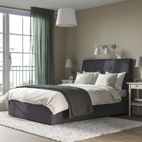 IDANÄS Upholstered ottoman bed, Gunnared dark grey, 160x200 cm