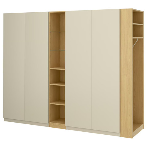 PAX / FORSAND Wardrobe combination, grey-beige grey-beige/oak effect, 255x60x201 cm