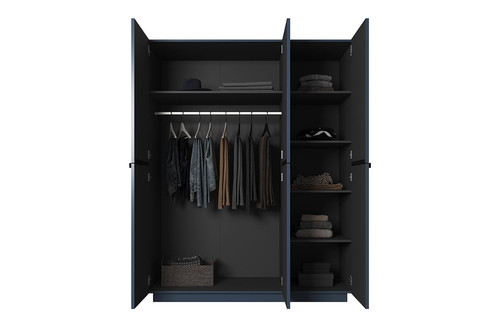 Wardrobe Nicole 150 cm, dark blue, black handles