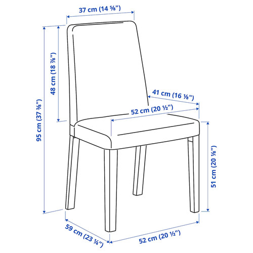 NORDVIKEN / BERGMUND Table and 4 chairs, black/Ryrane dark blue, 152/223 cm