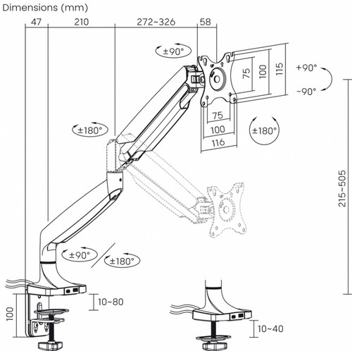 ART Desk holder for 1 monitor LCD 17-45''