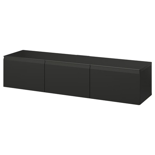 BESTÅ TV bench with doors, black-brown Hammarsmed/anthracite, 180x42x38 cm