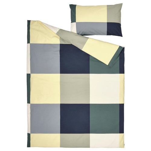 BRUNKRISSLA Duvet cover and pillowcase, green/multicolour, 150x200/50x80 cm