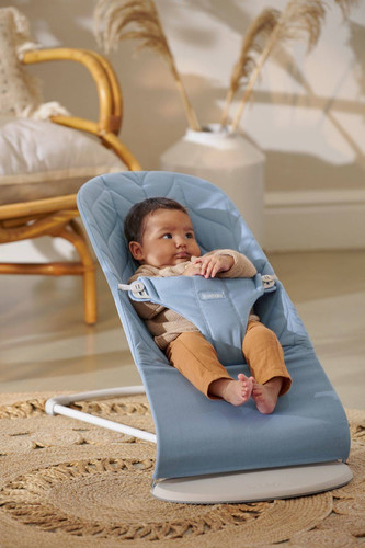 BABYBJÖRN Bliss Woven Baby Bouncer, Blue (Light Grey, Petal Quilt)