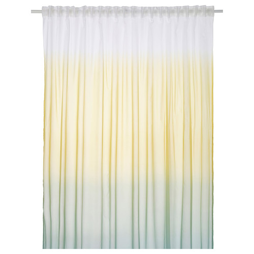 GLASÖRT Sheer curtain, 1 piece, light yellow/grey-turquoise, 300x300 cm