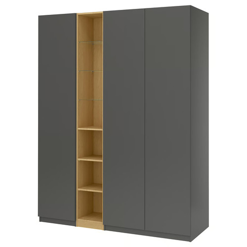 PAX / FORSAND Wardrobe combination, dark grey dark grey/oak effect, 185x60x236 cm