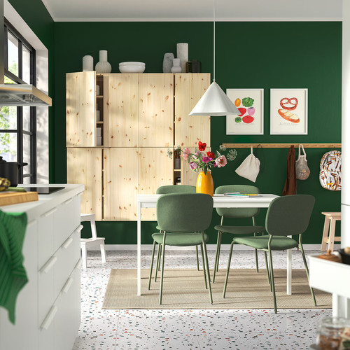 VIHALS / VIHALS Table and 4 chairs, white/green Tibbleby grey-green, 120/180x74 cm