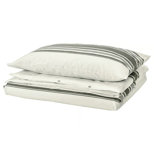 JÄTTEFRÄKEN Duvet cover and pillowcase, white/dark grey, 150x200/50x60 cm