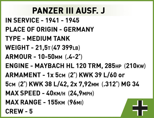 Cobi Blocks Historical Collection WWII Panzer III Ausf. J 590pcs 8+