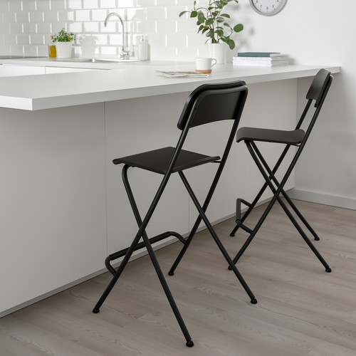 FRANKLIN Bar stool with backrest, foldable, black/black, 63 cm
