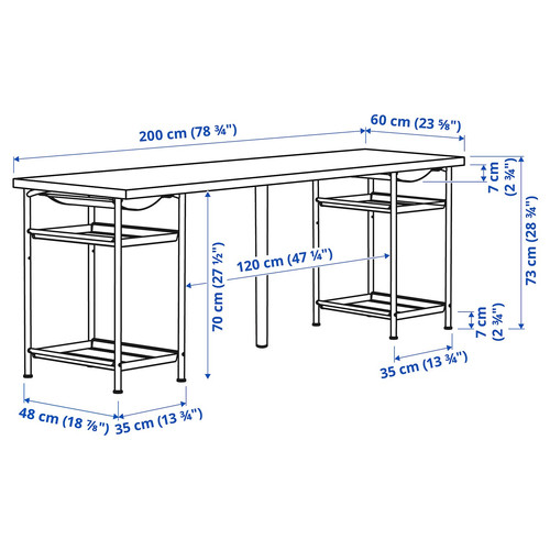 LAGKAPTEN / SPÄND Desk, white/black, 200x60 cm