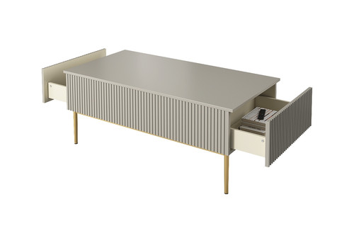 Coffee Table with 2 Drawers Nicole, cashmere/gold legs