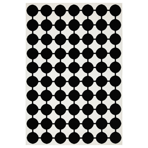 VÄNDPLATS Rug, low pile, white/black dotted, 133x195 cm