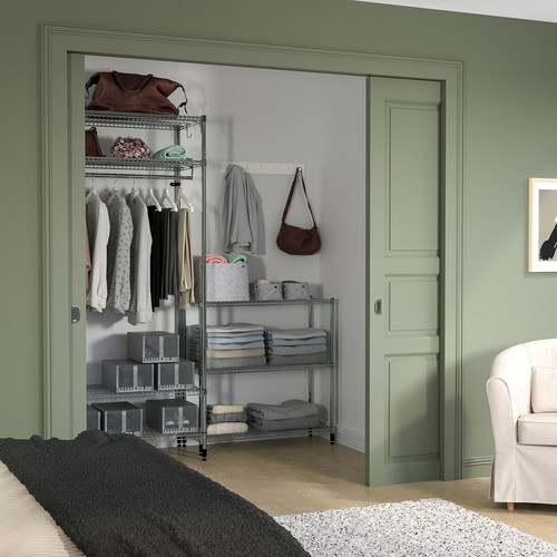 OMAR Shelving unit with clothes rail, with 1 shelf/galvanised, 186x50x201 cm