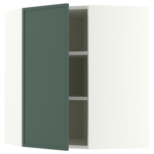 METOD Corner wall cabinet with shelves, white/Aspudden dark grey-green, 68x80 cm