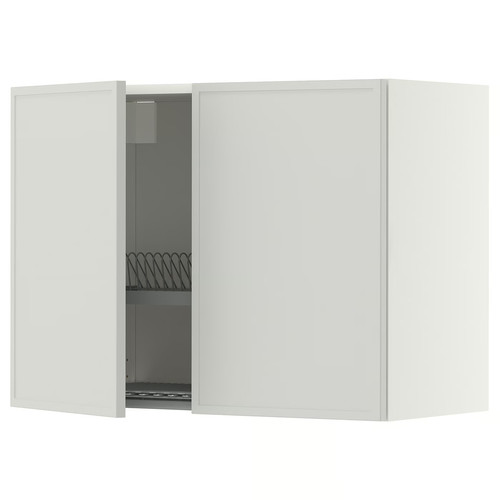 METOD Wall cabinet w dish drainer/2 doors, white/Aspudden light grey, 80x60 cm