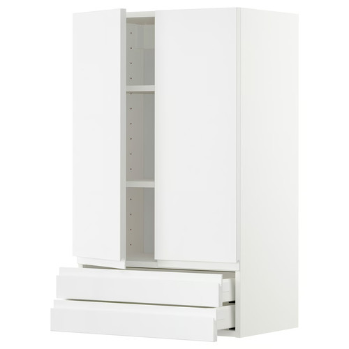 METOD / MAXIMERA Wall cabinet w 2 doors/2 drawers, white/Voxtorp high-gloss/white, 60x100 cm