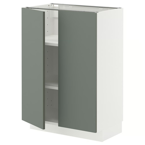 METOD Base cabinet with shelves/2 doors, white/Nickebo matt grey-green, 60x37 cm