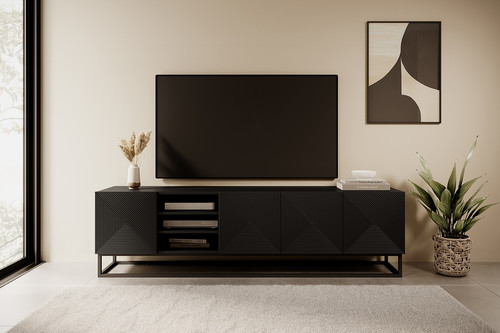 TV Cabinet Asha 200 cm, metal legs, matt black