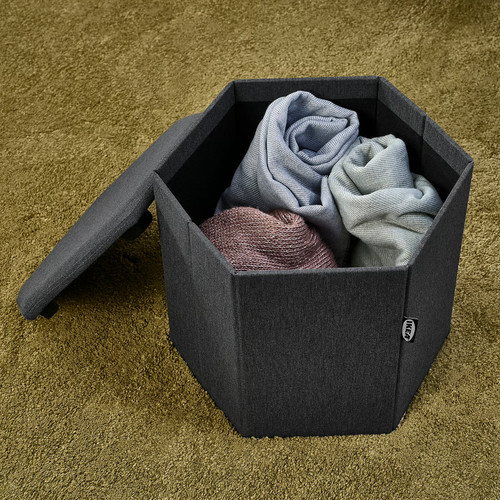 KJUGE Pouffe with storage, Knisa dark grey