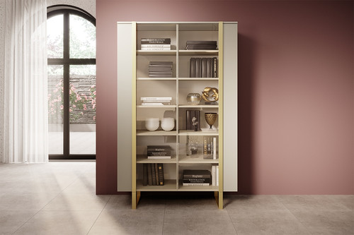 High Cabinet Display Cabinet Verica 120 cm, cashmere, gold legs