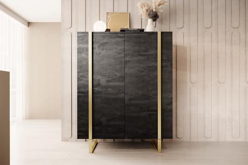 Two-Door Cabinet Verica 120 cm, charcoal/gold legs