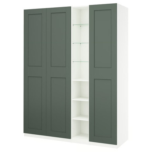 PAX / GRIMO Wardrobe combination, white grey-green/white, 185x60x236 cm