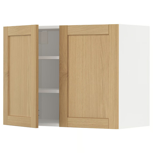 METOD Wall cabinet with shelves/2 doors, white/Forsbacka oak, 80x60 cm