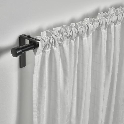 MÄSTERROT Curtains, 1 pair, white white/grid with heading tape, 145x300 cm