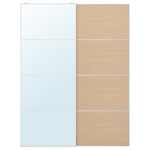 AULI / MEHAMN Pair of sliding doors, aluminium mirror glass/double sided white stained oak effect, 150x201 cm