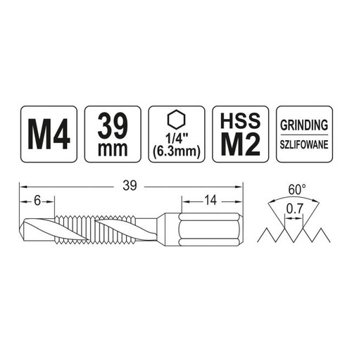 Yato Drill and Tap Bit M4 Hex